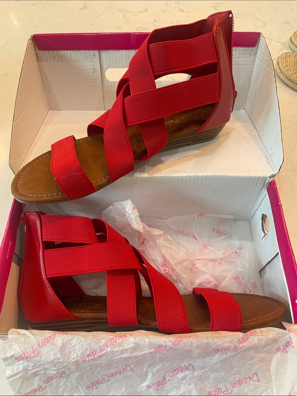 Red Elastic Strappy Gladiator Sandals - Women